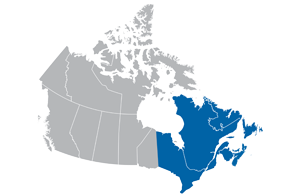 Imagem do mapa regional do leste do Canadá