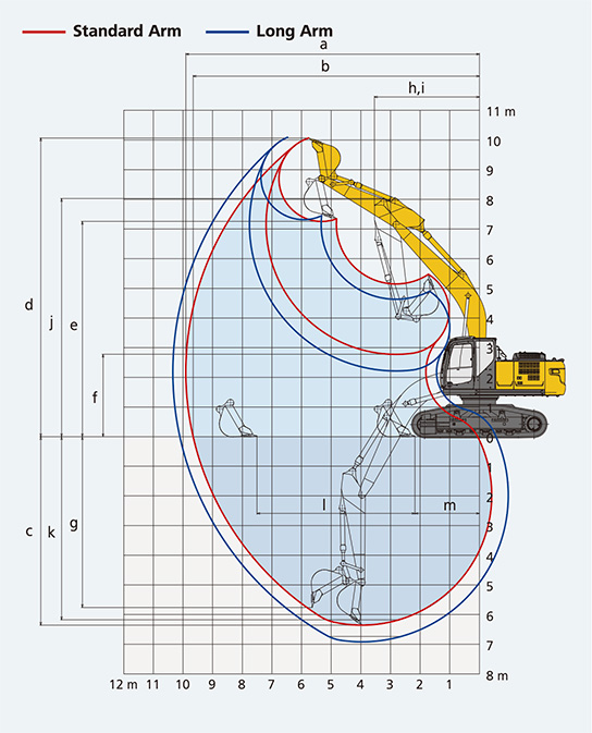 KOBELCO SK210LC-11 High and Wide Working Range Diagram