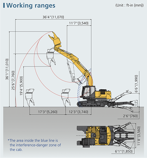 SK210D-10 Car Demo Working Range Diagram